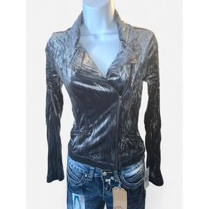 Vintage Y2K Mudd Velour Moto Style Diagonal Zipper Lightweight Jacket XS